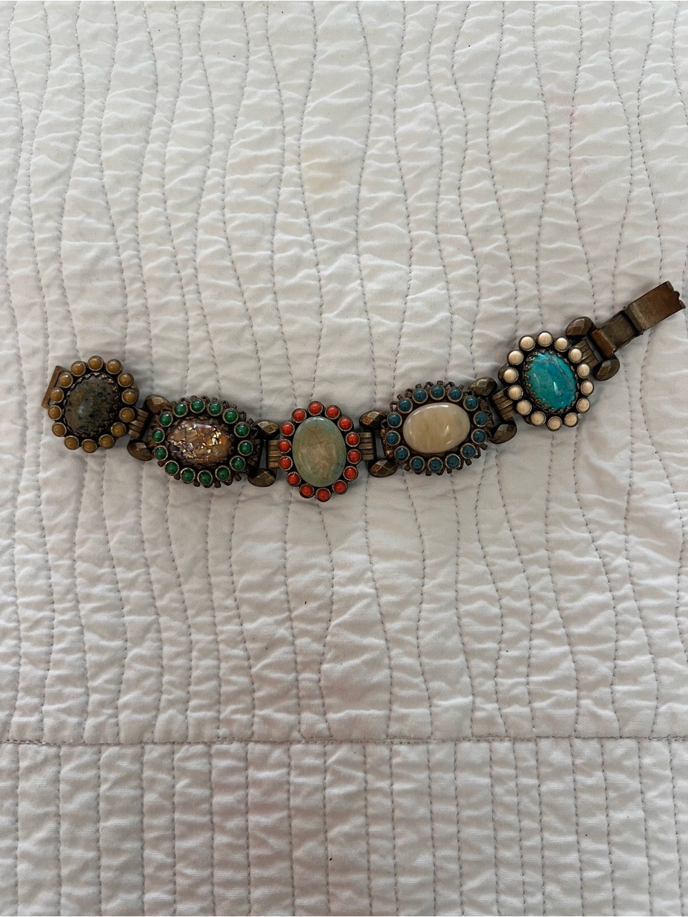 Vintage Multistone Bracelet with Turquoise, Coral & Green Accents